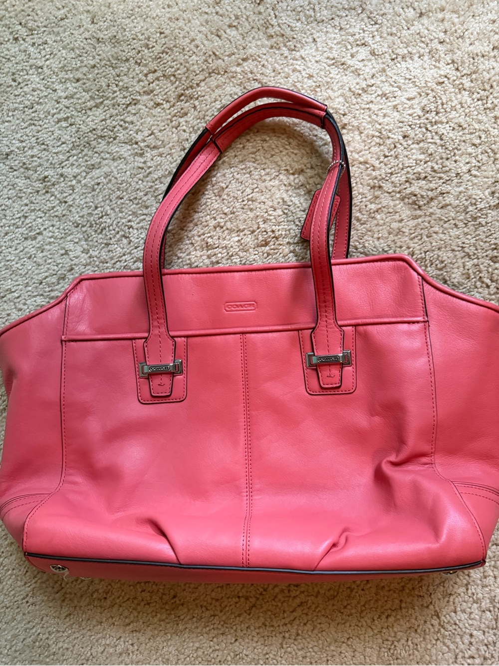 Coach Coral Pink Leather Tote with Double Handles